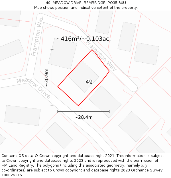 49, MEADOW DRIVE, BEMBRIDGE, PO35 5XU: Plot and title map