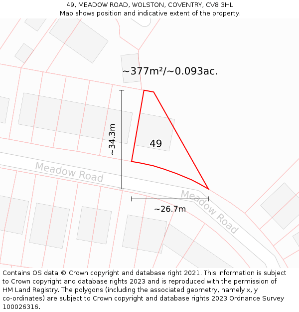49, MEADOW ROAD, WOLSTON, COVENTRY, CV8 3HL: Plot and title map