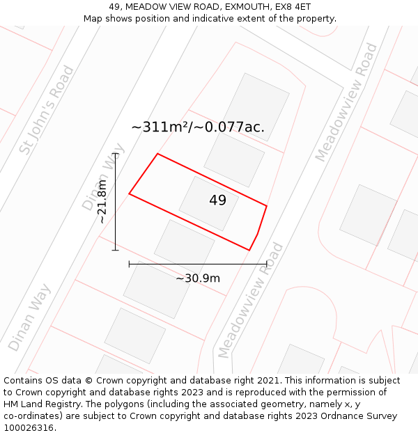 49, MEADOW VIEW ROAD, EXMOUTH, EX8 4ET: Plot and title map