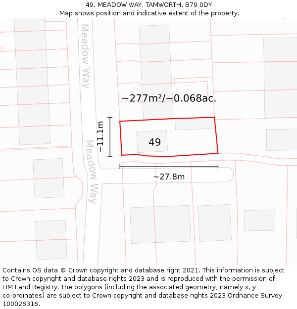 49, MEADOW WAY, TAMWORTH, B79 0DY: Plot and title map