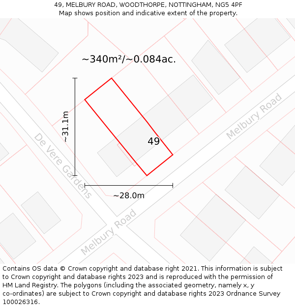 49, MELBURY ROAD, WOODTHORPE, NOTTINGHAM, NG5 4PF: Plot and title map