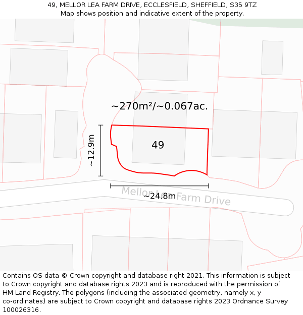 49, MELLOR LEA FARM DRIVE, ECCLESFIELD, SHEFFIELD, S35 9TZ: Plot and title map