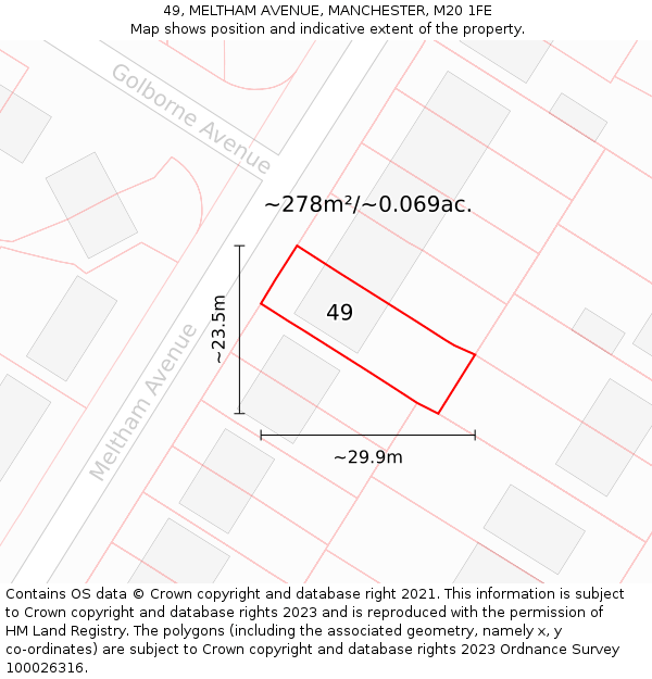 49, MELTHAM AVENUE, MANCHESTER, M20 1FE: Plot and title map