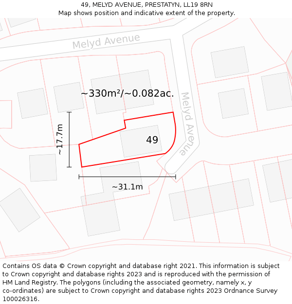 49, MELYD AVENUE, PRESTATYN, LL19 8RN: Plot and title map