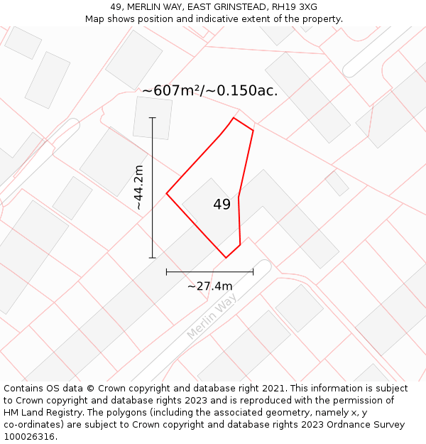 49, MERLIN WAY, EAST GRINSTEAD, RH19 3XG: Plot and title map