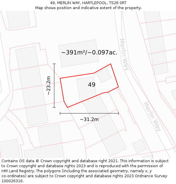 49, MERLIN WAY, HARTLEPOOL, TS26 0RT: Plot and title map