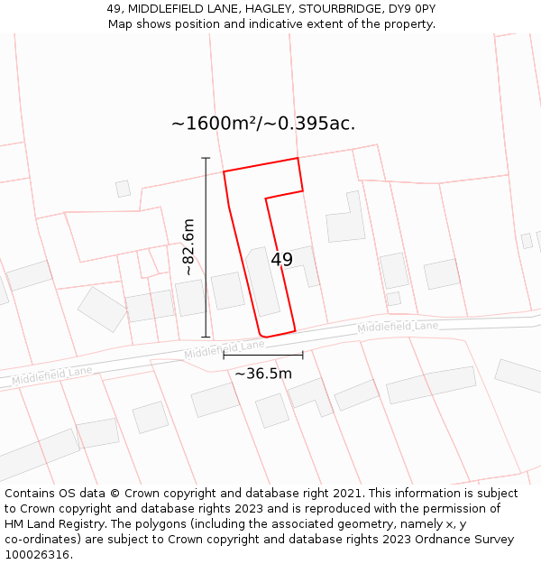 49, MIDDLEFIELD LANE, HAGLEY, STOURBRIDGE, DY9 0PY: Plot and title map