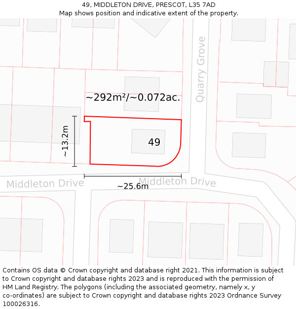 49, MIDDLETON DRIVE, PRESCOT, L35 7AD: Plot and title map