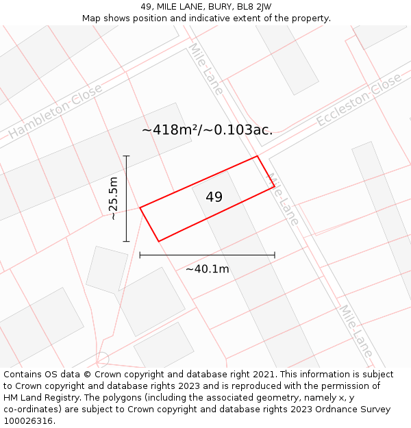 49, MILE LANE, BURY, BL8 2JW: Plot and title map