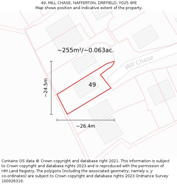 49, MILL CHASE, NAFFERTON, DRIFFIELD, YO25 4PE: Plot and title map