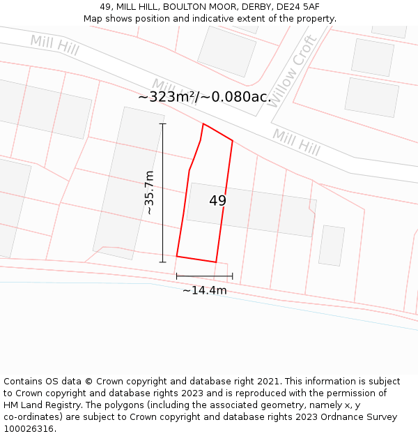 49, MILL HILL, BOULTON MOOR, DERBY, DE24 5AF: Plot and title map
