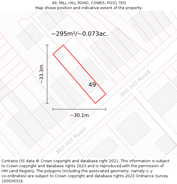 49, MILL HILL ROAD, COWES, PO31 7EG: Plot and title map