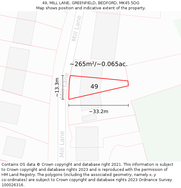 49, MILL LANE, GREENFIELD, BEDFORD, MK45 5DG: Plot and title map