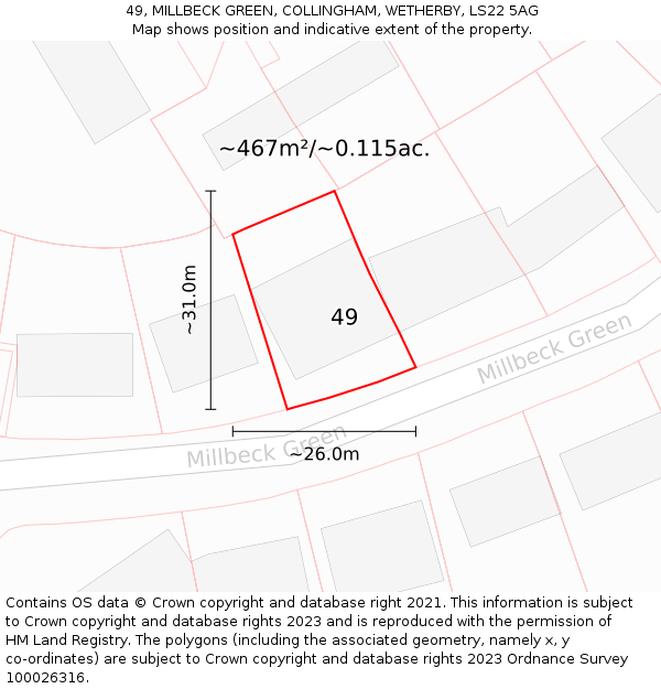 49, MILLBECK GREEN, COLLINGHAM, WETHERBY, LS22 5AG: Plot and title map