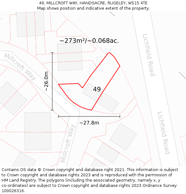 49, MILLCROFT WAY, HANDSACRE, RUGELEY, WS15 4TE: Plot and title map