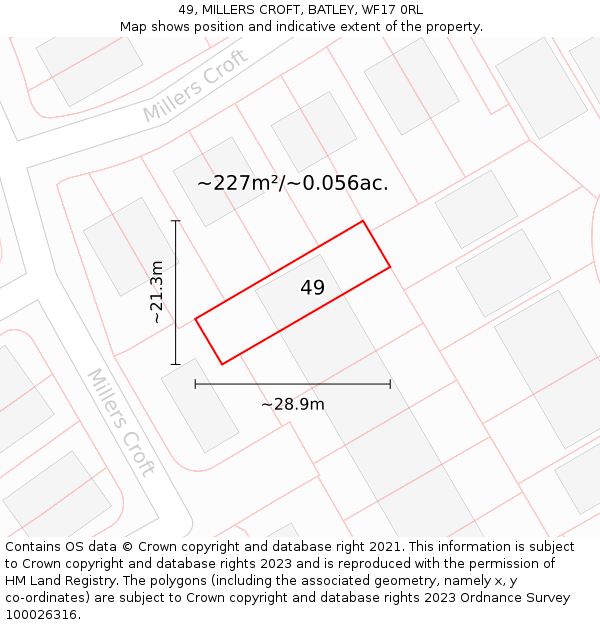 49, MILLERS CROFT, BATLEY, WF17 0RL: Plot and title map