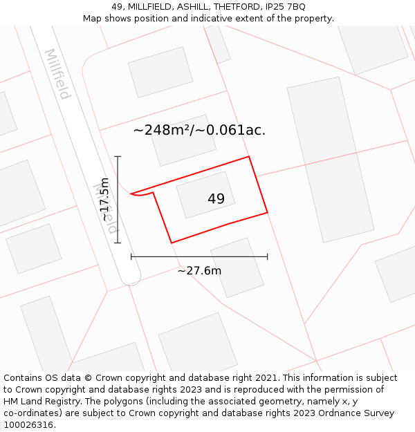 49, MILLFIELD, ASHILL, THETFORD, IP25 7BQ: Plot and title map