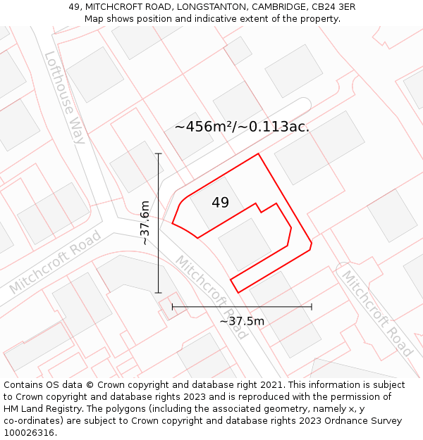 49, MITCHCROFT ROAD, LONGSTANTON, CAMBRIDGE, CB24 3ER: Plot and title map