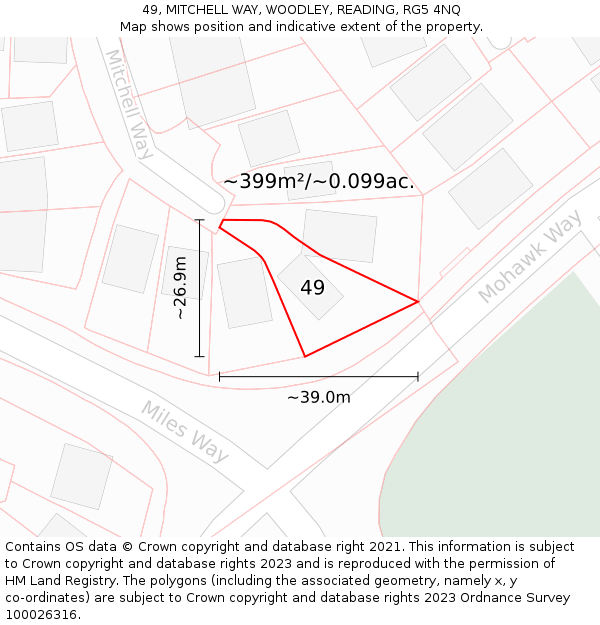 49, MITCHELL WAY, WOODLEY, READING, RG5 4NQ: Plot and title map