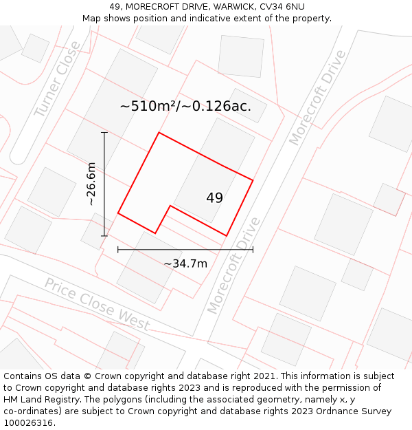 49, MORECROFT DRIVE, WARWICK, CV34 6NU: Plot and title map