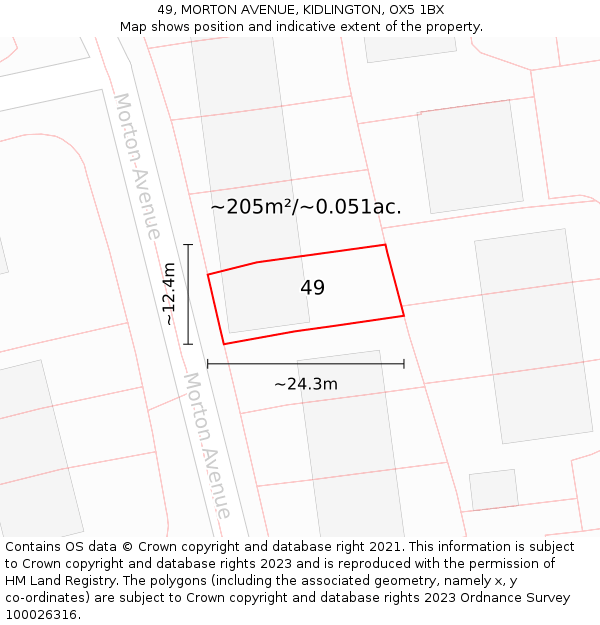 49, MORTON AVENUE, KIDLINGTON, OX5 1BX: Plot and title map