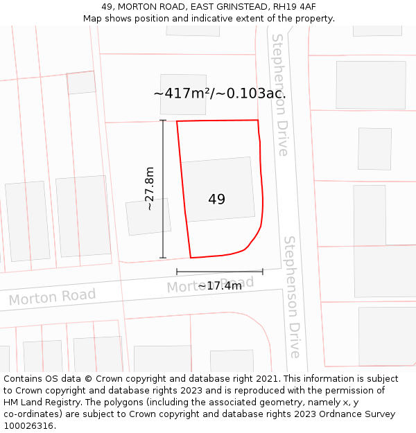 49, MORTON ROAD, EAST GRINSTEAD, RH19 4AF: Plot and title map