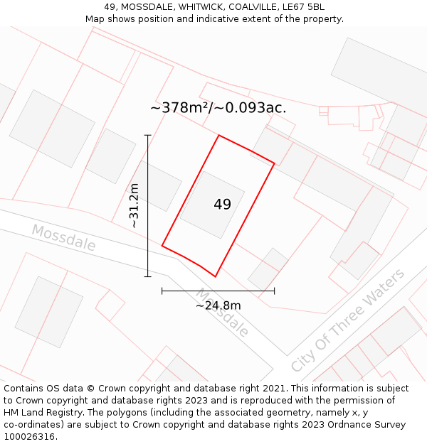 49, MOSSDALE, WHITWICK, COALVILLE, LE67 5BL: Plot and title map