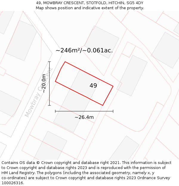 49, MOWBRAY CRESCENT, STOTFOLD, HITCHIN, SG5 4DY: Plot and title map