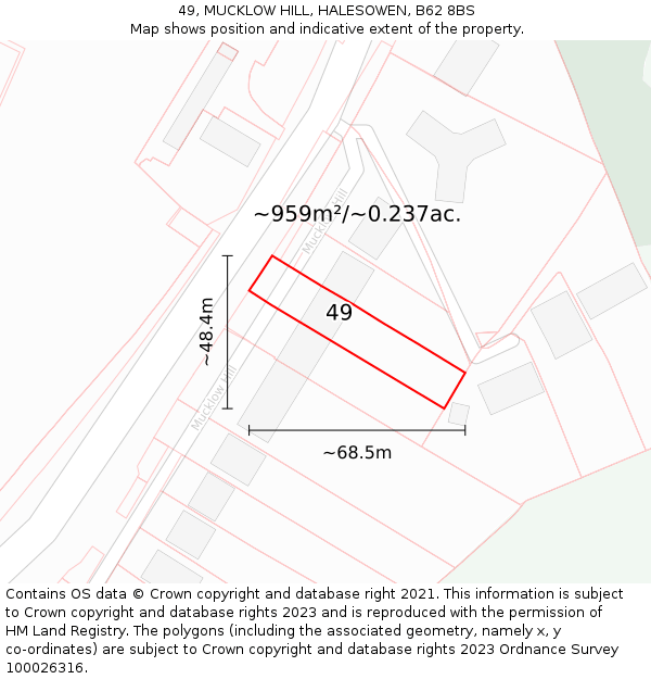 49, MUCKLOW HILL, HALESOWEN, B62 8BS: Plot and title map