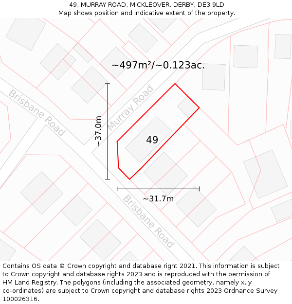 49, MURRAY ROAD, MICKLEOVER, DERBY, DE3 9LD: Plot and title map