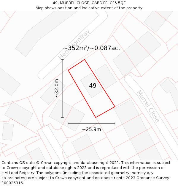 49, MURREL CLOSE, CARDIFF, CF5 5QE: Plot and title map