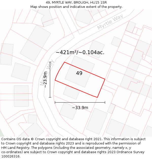 49, MYRTLE WAY, BROUGH, HU15 1SR: Plot and title map