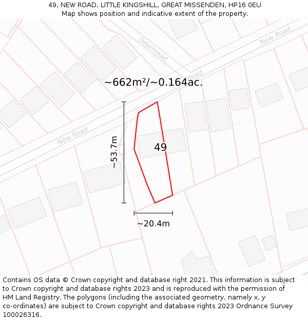 49, NEW ROAD, LITTLE KINGSHILL, GREAT MISSENDEN, HP16 0EU: Plot and title map