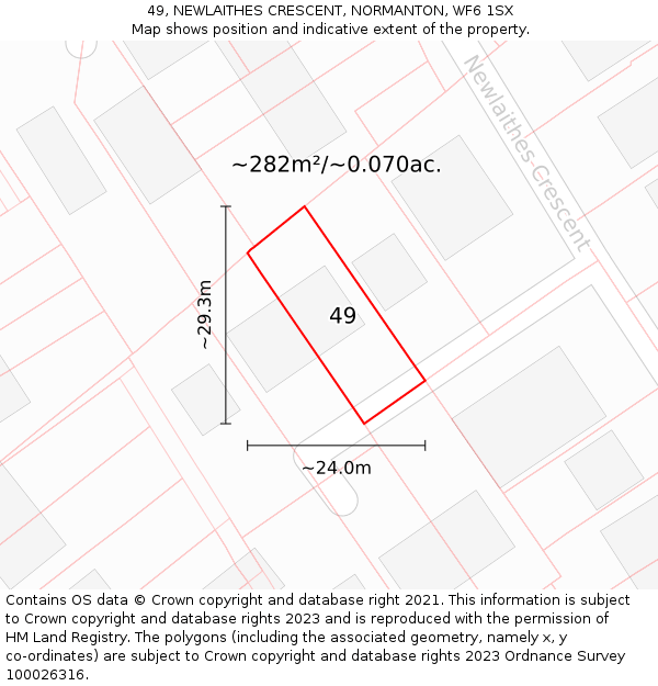 49, NEWLAITHES CRESCENT, NORMANTON, WF6 1SX: Plot and title map