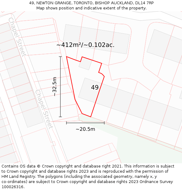 49, NEWTON GRANGE, TORONTO, BISHOP AUCKLAND, DL14 7RP: Plot and title map
