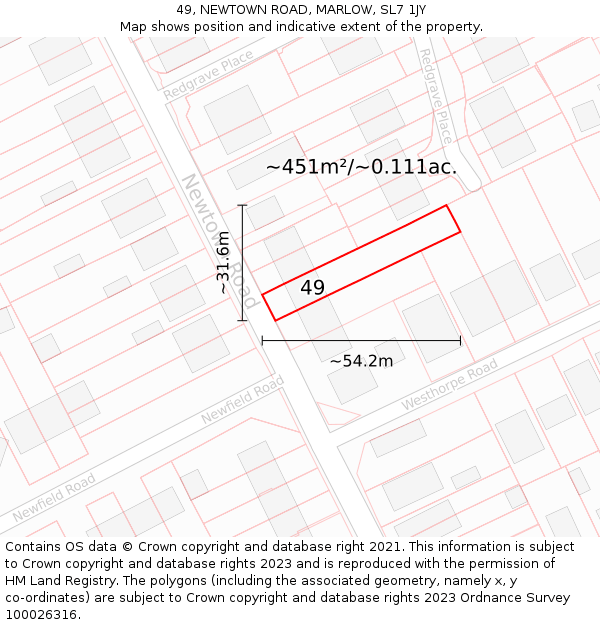 49, NEWTOWN ROAD, MARLOW, SL7 1JY: Plot and title map