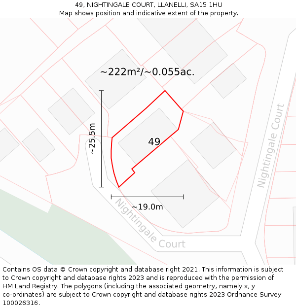 49, NIGHTINGALE COURT, LLANELLI, SA15 1HU: Plot and title map