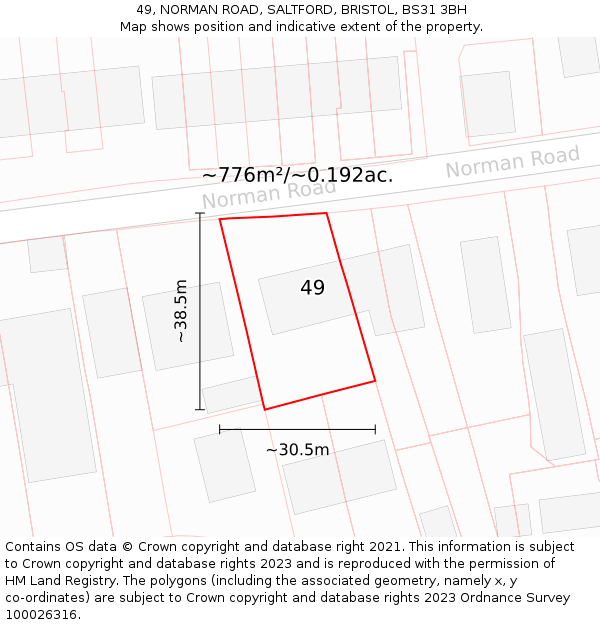 49, NORMAN ROAD, SALTFORD, BRISTOL, BS31 3BH: Plot and title map