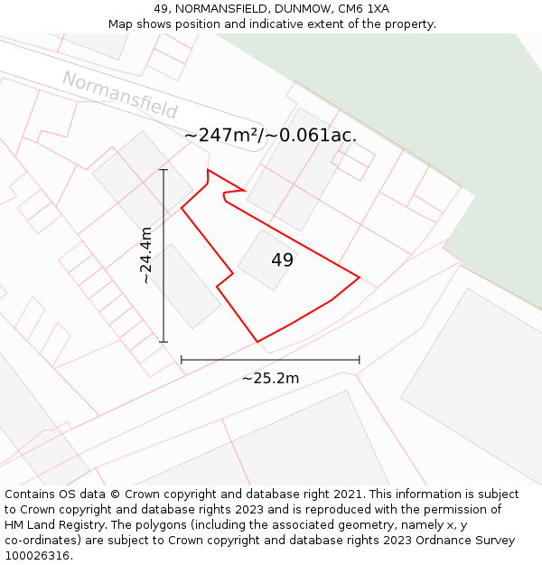 49, NORMANSFIELD, DUNMOW, CM6 1XA: Plot and title map