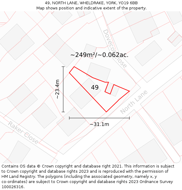 49, NORTH LANE, WHELDRAKE, YORK, YO19 6BB: Plot and title map