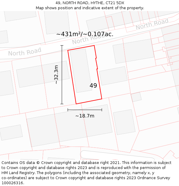 49, NORTH ROAD, HYTHE, CT21 5DX: Plot and title map