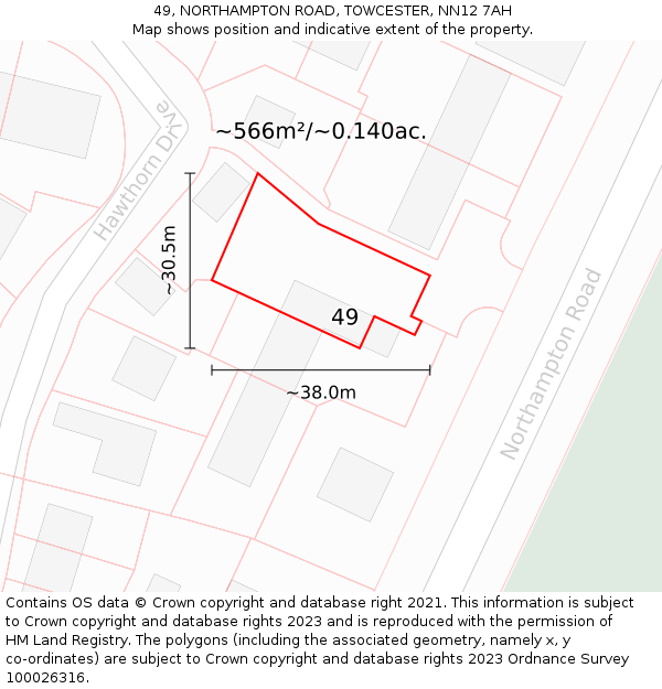 49, NORTHAMPTON ROAD, TOWCESTER, NN12 7AH: Plot and title map