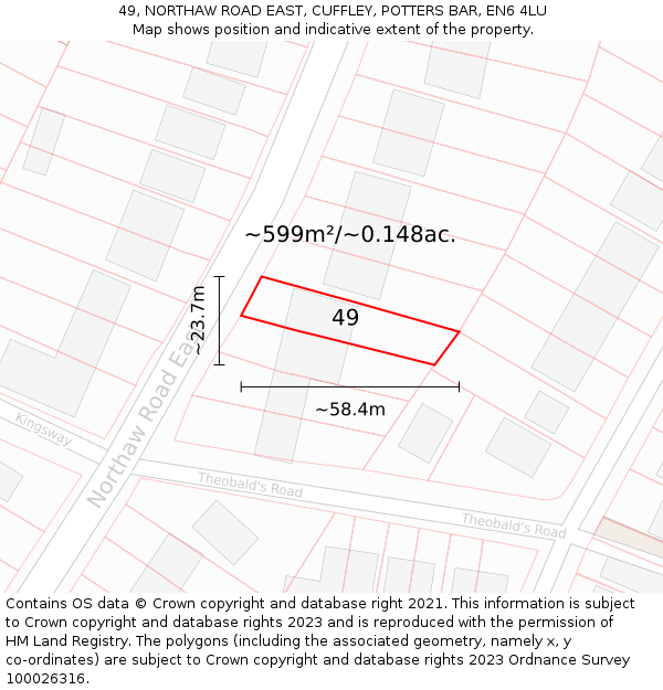 49, NORTHAW ROAD EAST, CUFFLEY, POTTERS BAR, EN6 4LU: Plot and title map
