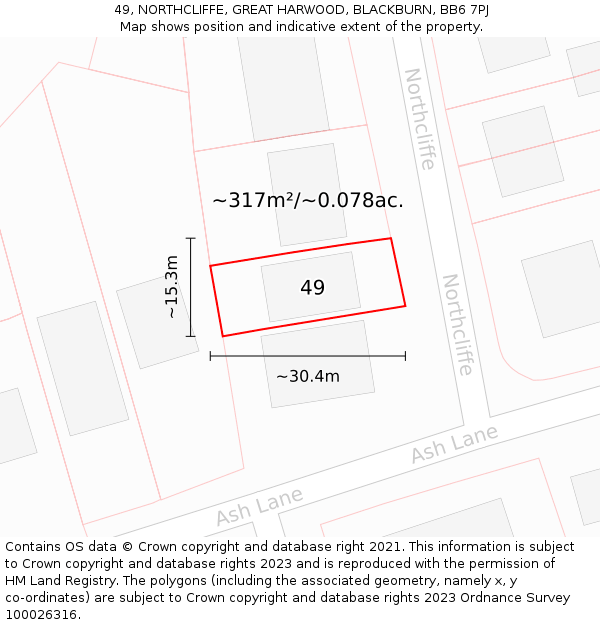 49, NORTHCLIFFE, GREAT HARWOOD, BLACKBURN, BB6 7PJ: Plot and title map