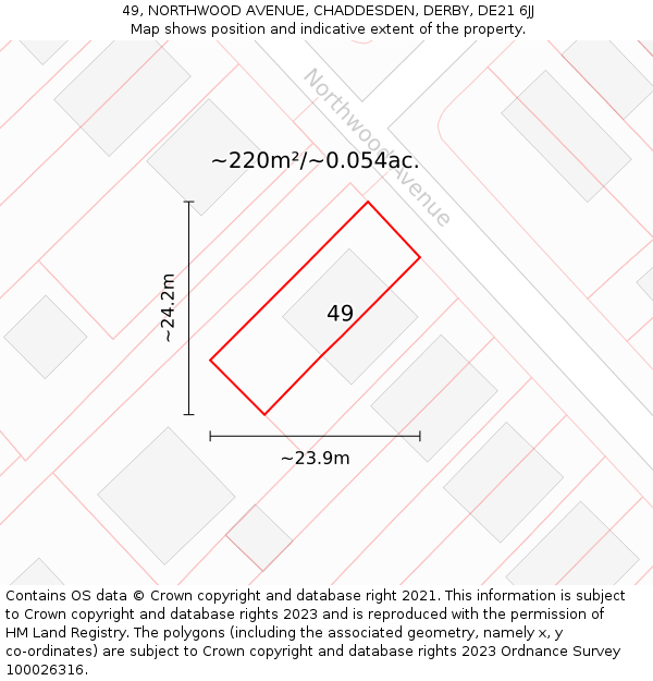 49, NORTHWOOD AVENUE, CHADDESDEN, DERBY, DE21 6JJ: Plot and title map