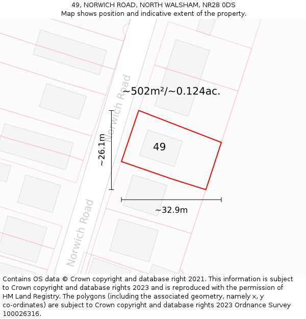 49, NORWICH ROAD, NORTH WALSHAM, NR28 0DS: Plot and title map