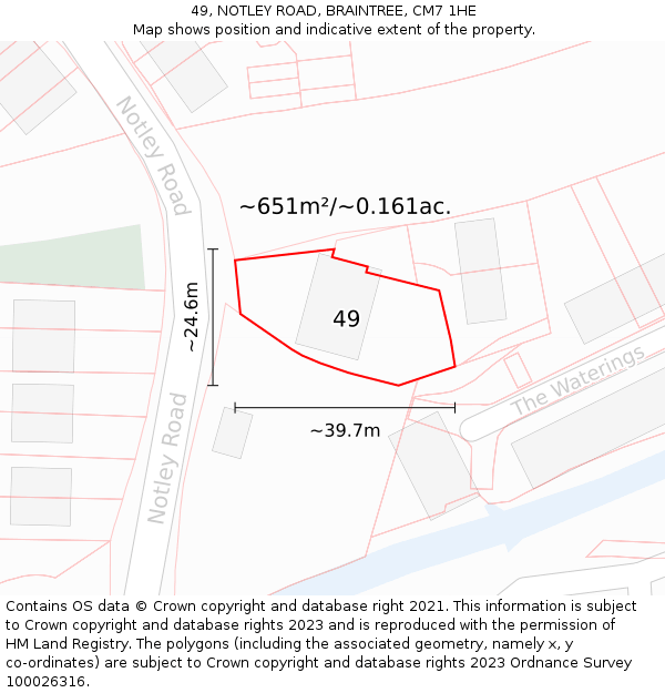 49, NOTLEY ROAD, BRAINTREE, CM7 1HE: Plot and title map