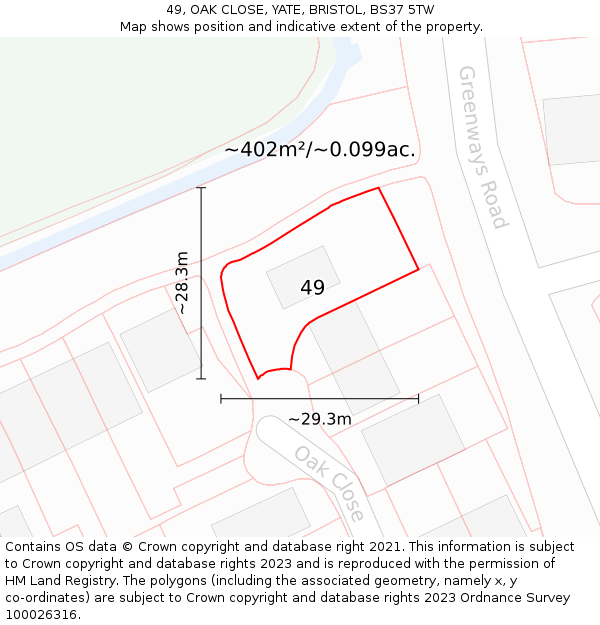 49, OAK CLOSE, YATE, BRISTOL, BS37 5TW: Plot and title map