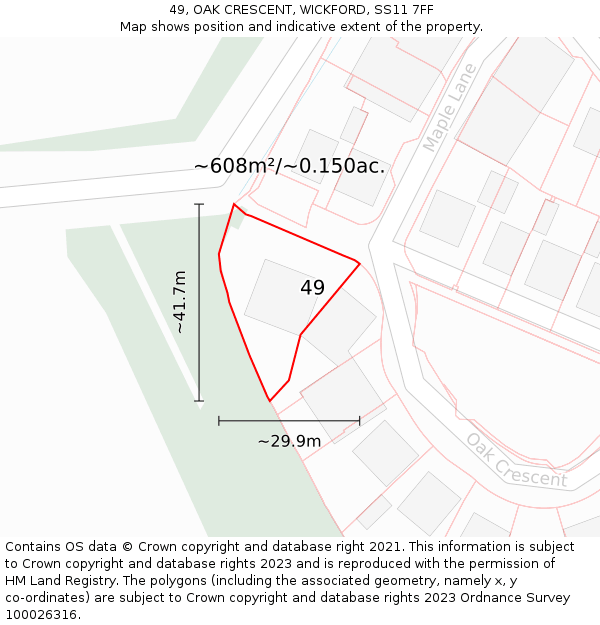 49, OAK CRESCENT, WICKFORD, SS11 7FF: Plot and title map