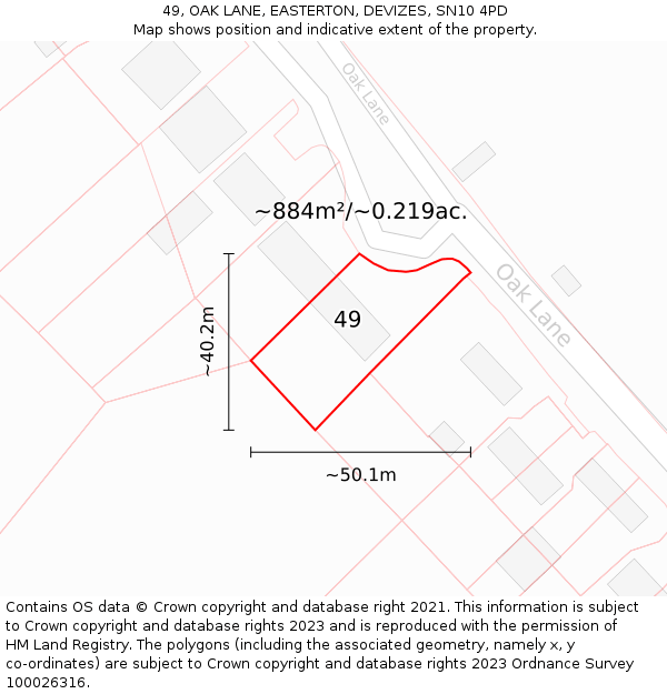 49, OAK LANE, EASTERTON, DEVIZES, SN10 4PD: Plot and title map